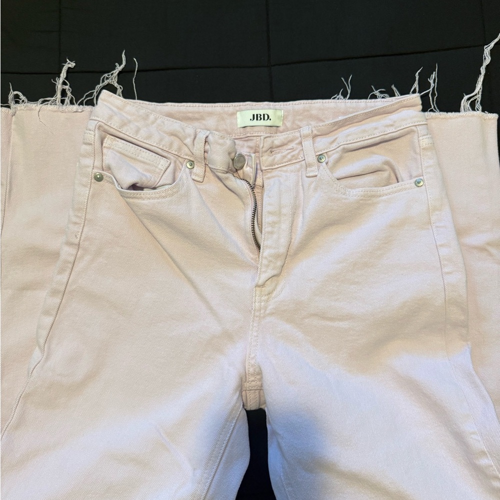 Just Black Denim Frayed Hem Jeans in Soft pink